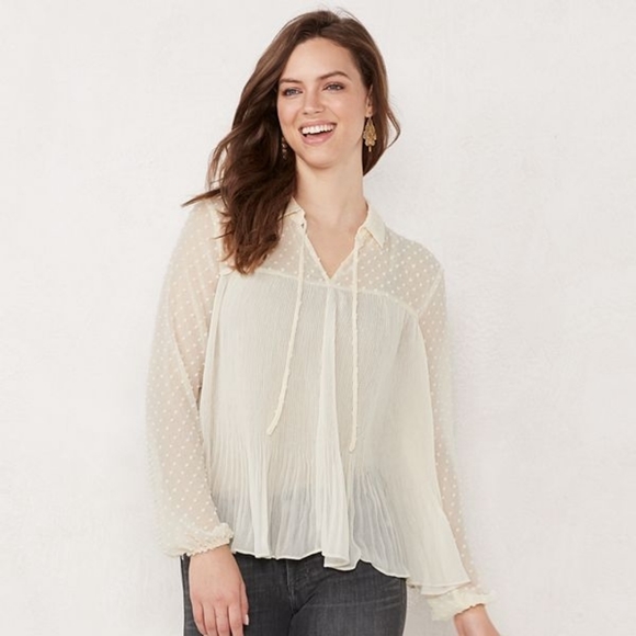 LC Lauren Conrad Tops - LC Lauren Conrad Cream Sheer Boho Blouse